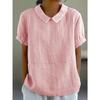 Womens Casual Peter Pan Collar Blouse Summer Loose Cotton Blouse Linen Tops Solid Color Short Sleeve Casual Ladies Breathable Shirt
