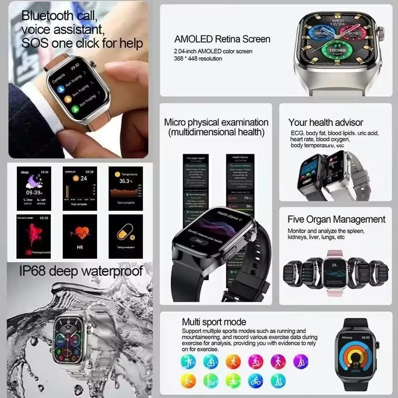 2025 Новые умные часы для здоровья с лазерной диагностикой ИИ Мужские ЭКГ+ФПГ Липиды крови Мочевая кислота Пульс Артериальное давление Спорт Звонки Смарт-часы