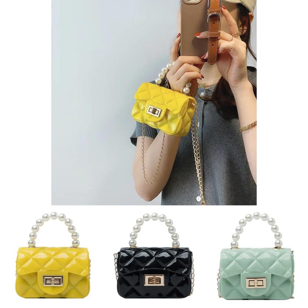 Модная мини-желейная сумка с жемчужной цепочкой, силиконовый материал для детей