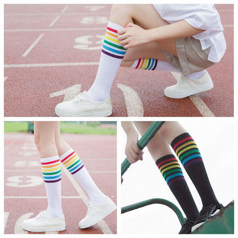 Soft Knee Over Thigh High Football Socks Long Hosiery Stocking Rainbow Stripe
