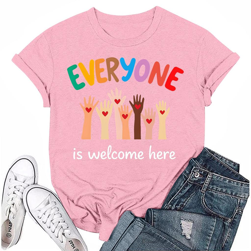 Взрослые Повседневные Ежедневные Круглый вырез с принтом Короткие рукава Футболка Топ с буквами