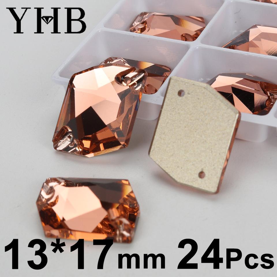 YHB T362 Light Peach Galactic Lemon Drop Glass Crystal AB Sewing Stones Flatback Sew on Rhinestones for Garment Clothes Bags