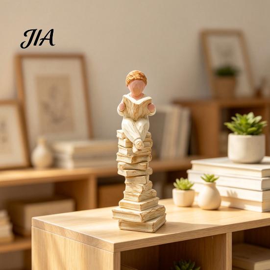 Орнаменты для чтения книг из смолы, сидящие на стопке фигурок, Ручная работа, Художественные скульптуры, Безликие эстетичные акценты для домашнего офиса, Статуэтка мальчика/девочки для