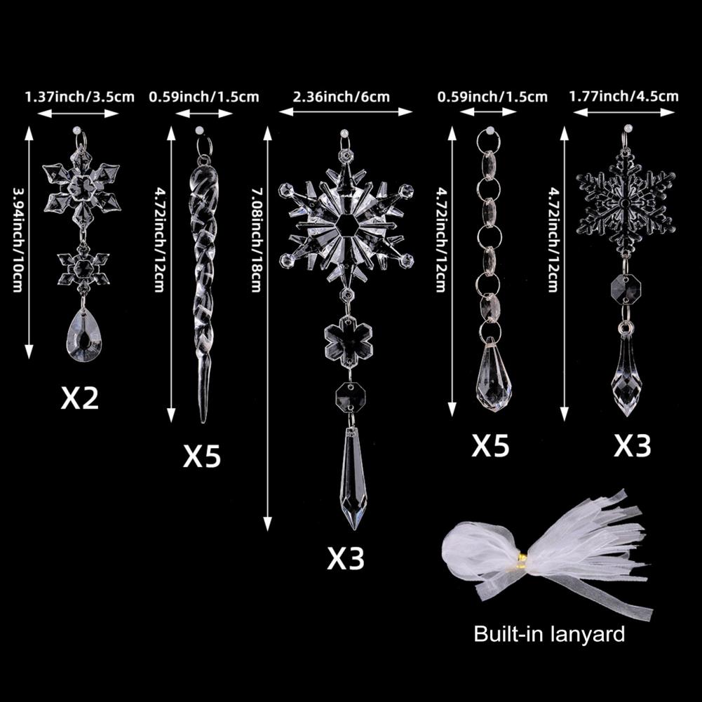 Crystal-like Tree Ornaments Elegant Acrylic Crystal-like Christmas Tree Decorations Snowflakes Icicles Ornaments for New Year