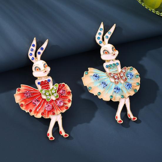 Эмалированная брошь Сверкающие стразы Вставка Дизайн танцующего кролика Булавка Сказочные украшения Костюмы Свитеры Пальто Аксессуары