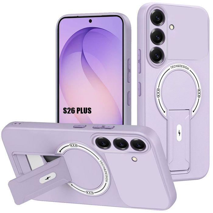 Coque pour Samsung Galaxy S26 Plus, Protection Silicone avec Support et Cercle Magnétique - Violet