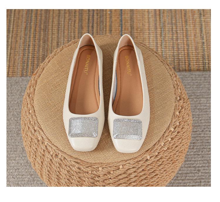 Женские туфли-балетки из натуральной кожи - Французский низкий вырез, Квадратный носок, Мягкая подошва, Большие размеры 41-43, Новинка 2025 Вечерний бриз