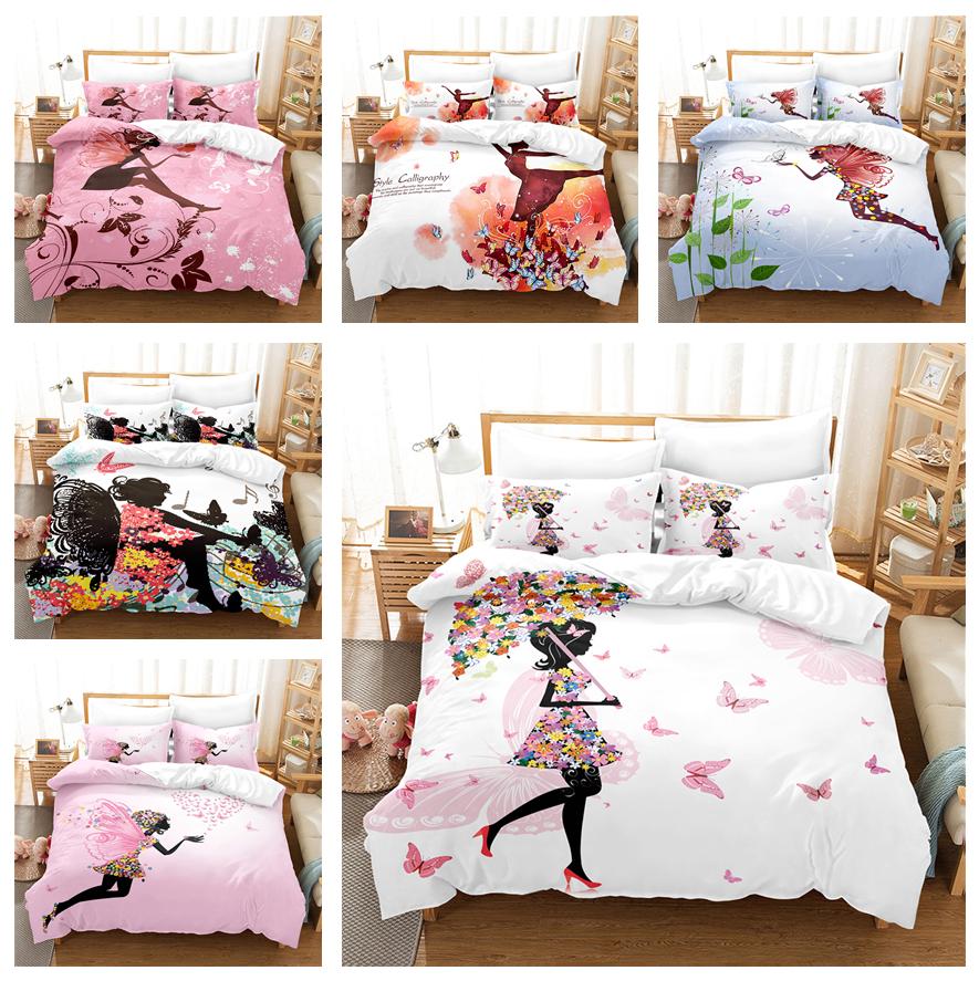 3D Single/Double Bed Flower Fairy Bedding Set Girl Room Duvet Cover 2/3pcs AU140 * 210 Full Size Children's Room Soft Home Textile