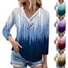 Womens 3/4 Sleeve Daily Weekend V Neck Casual Printed Tshirts Loose Fit Pleated Tees Ladies Blouse