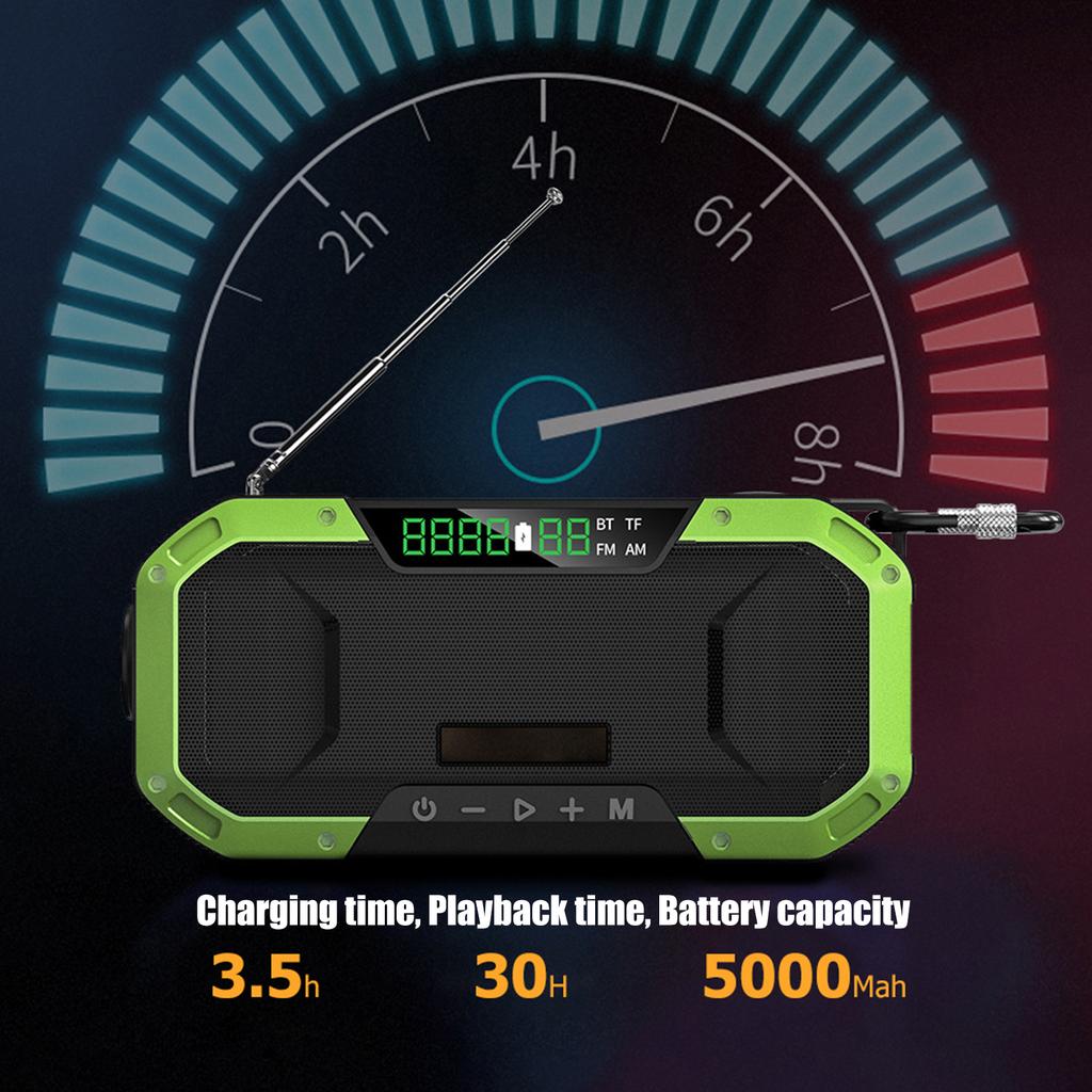 Многофункциональное солнечное радио с ручным генератором, зарядкой USB-C, приемом FM/AM, сигналом SOS и защитой IPX5 для похода
