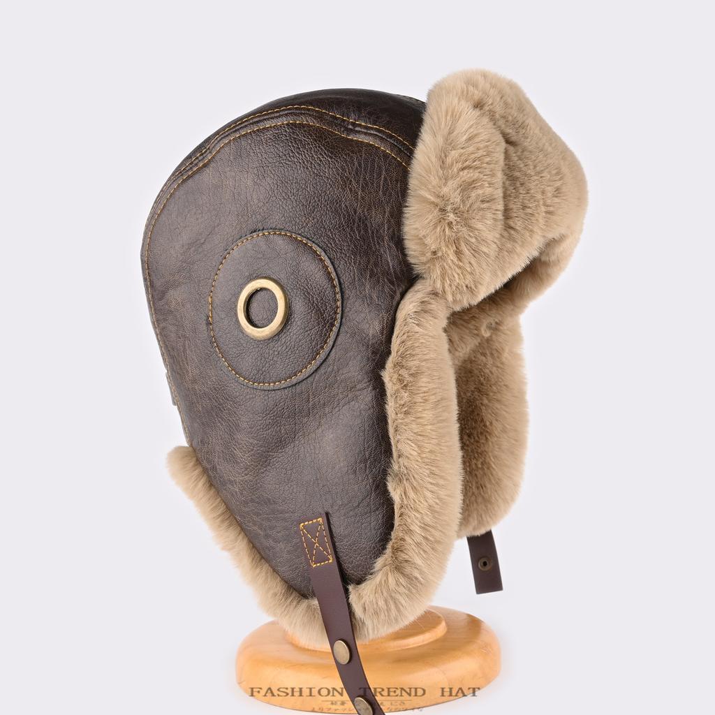 Винтажная кожаная шапка-пилот в стиле тяжелой промышленности, мужская и женская, зимняя теплая с защитой ушей, для катания на открытом воздухе, модная шапка