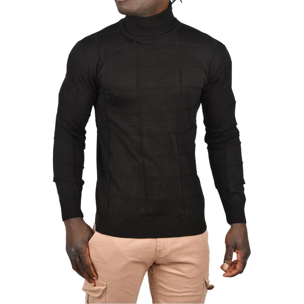 DeepSEA Square Patterned Turtleneck Slim Fit Turtleneck Knitwear Sweater 2505493