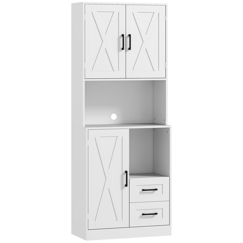 Kitchen Cabinet With Doors Open Compartments Drawers And Adjustable Shelves 70x40x180 Cm White