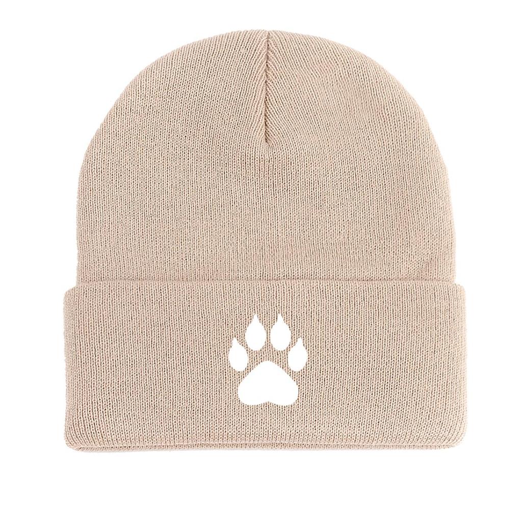 White Cat Paw Print Print Knitted Cap Beanie, Man Cap Stretchy Winter Simple Bobble Hat Knit Hat Beanie