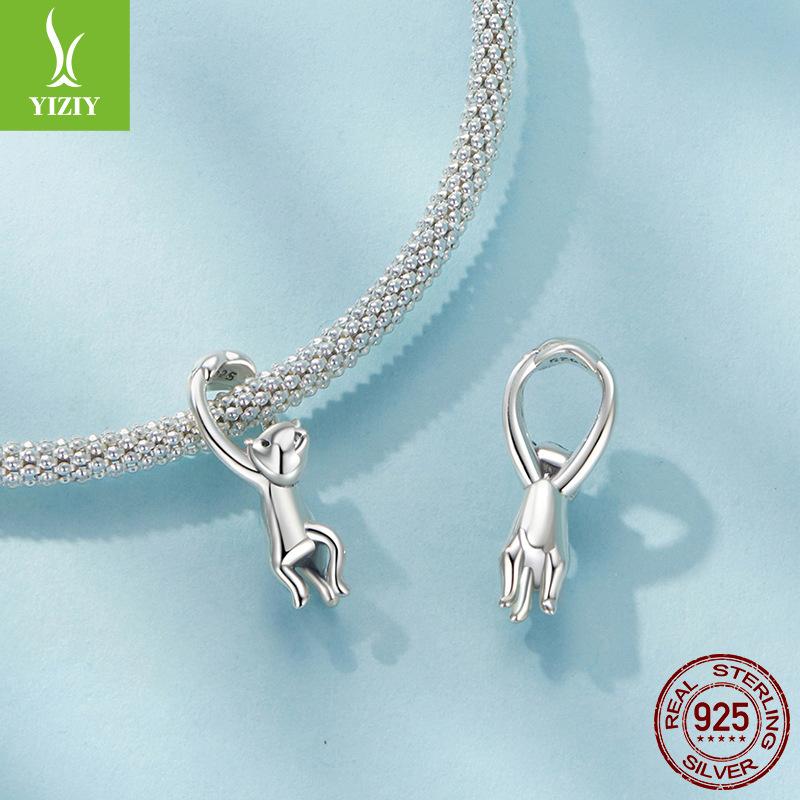 Animal Diy Bracelet Necklace Accessories Naughty Cat Beaded S925 Sterling Silver Beads