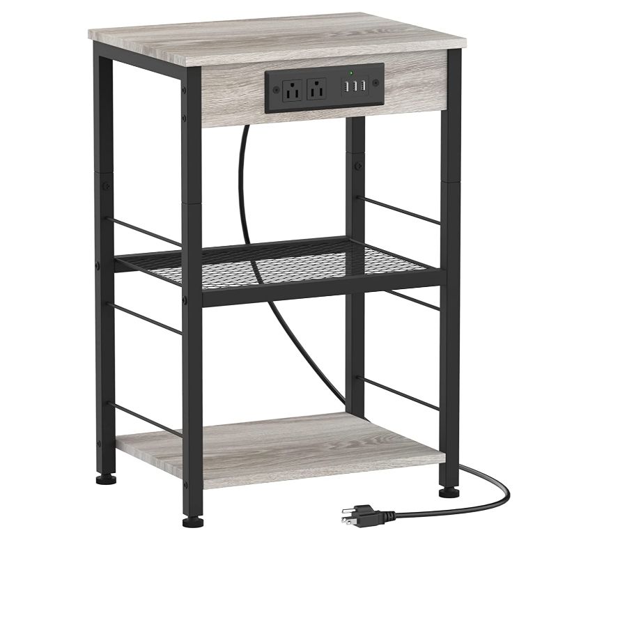 3-Tier Nightstands with Charging Station, End Side Table Bedside Table Furniture
