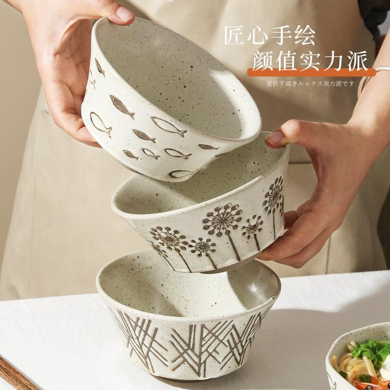 Японская миска для риса, бытовая керамическая суповая миска с высоким бортиком, большая емкость, миска для риса, миска для лапши, одинарная маленькая миска, столовая посуда