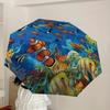 1pc Ocean Life Circular Artwork Umbrella with Plastic Handle,Suitable for All Seasons Home Travel Outdoor UmbrellaDD800