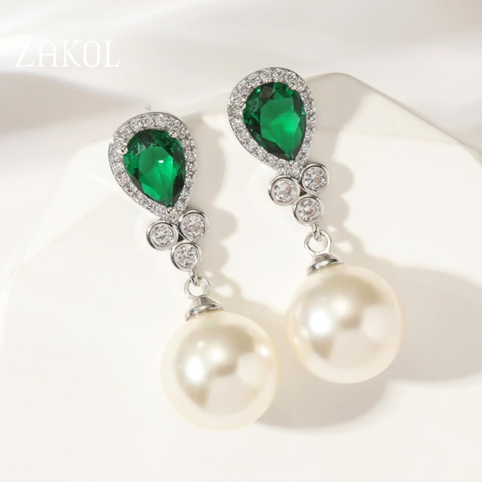 ZAKOL Long Temperament Fashion Water Drop Zircon Women's Dangle Earrings Exquisite Versatile Wedding Banquet Jewelry Accessories
