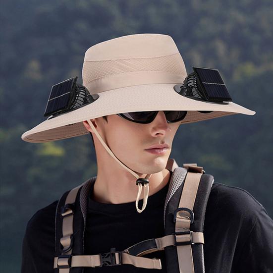 Outdoor Hat with Dual Power Supply Fan Summer Wide Brim Sun Hat Cooling Fishing Hiking Sun Protection Hat