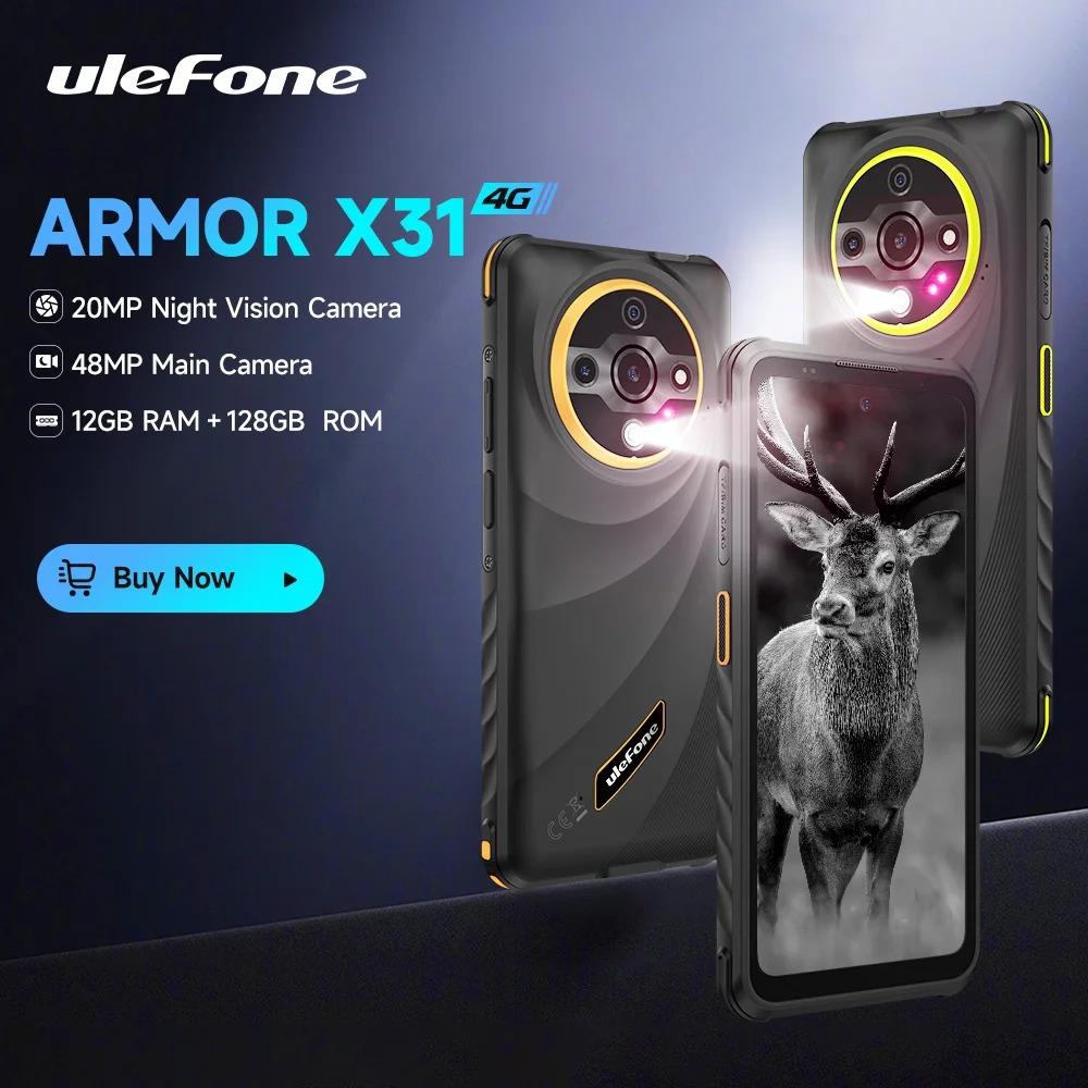 Ulefone Защищенный телефон Armor X31 4G 6,56” Android 15 Смартфон До 12 ГБ ОЗУ 128 ГБ ПЗУ 48 МП NFC Камера ночного видения ИК-излучатель Глобальный