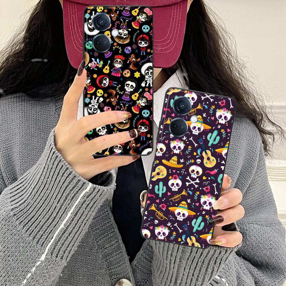 Day of the Dead Matte TPU Mobile Phone Case for OPPO Reno 14 13 12 11 10 9 8 7 6 5 F T Pro 5G Colorful Printing Cover
