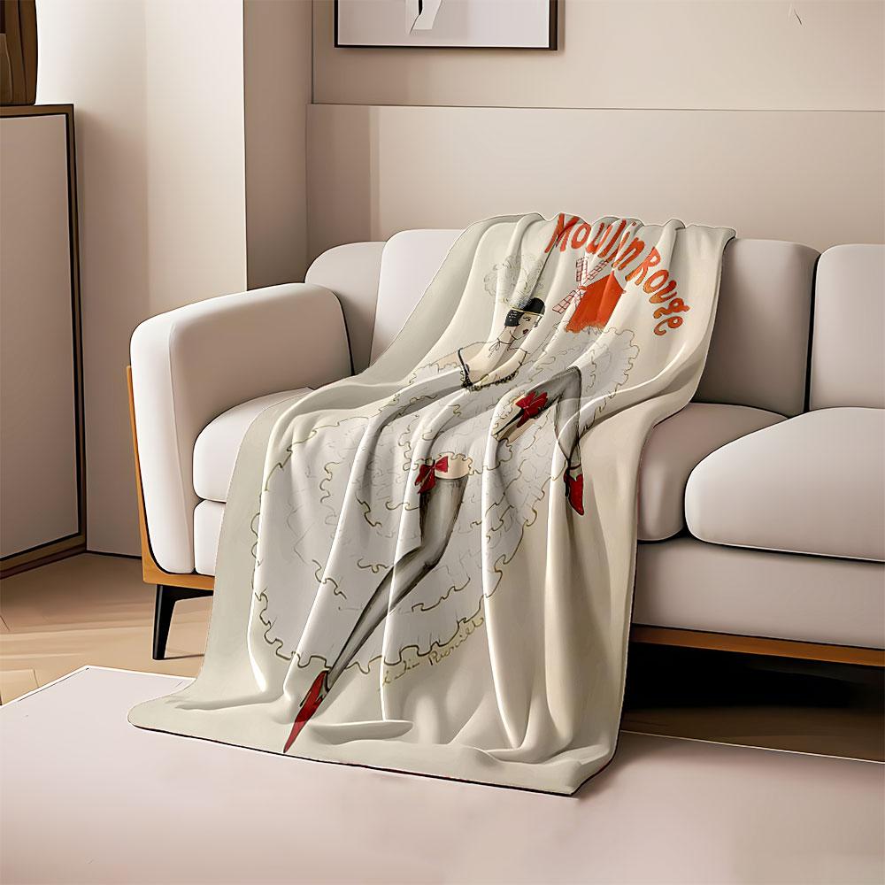 A cabaret dancer in a white ruffled dress with red shoes and bows. for all seasons blanket lunch break throw gift