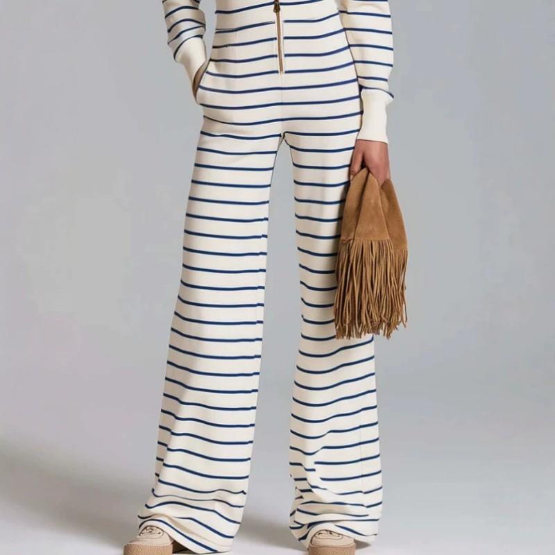 Relaxed Retro Striped Hooded Jumpsuit Wide Leg Long Sleeve Comfortable Casual Outfit Women