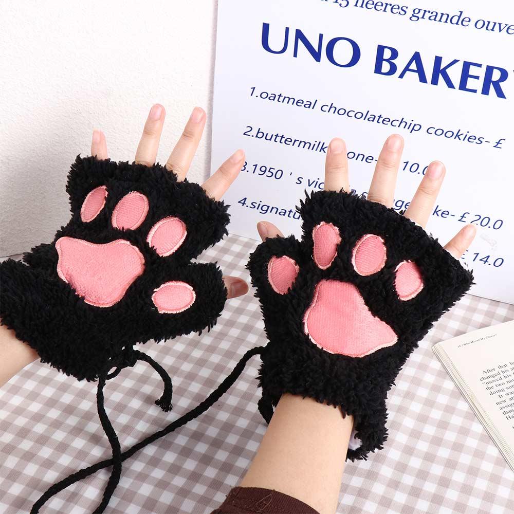 Cute Chic HOT Cat Warm Claw Women Fluffy Plush Winter Fingerless Bear Paw Gloves