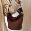 Retro Handbags For Women Trendy Suede Leather Solid Commuting Shoulder Bags Autumn Winter Women's Casual Versatile Bucket Bag