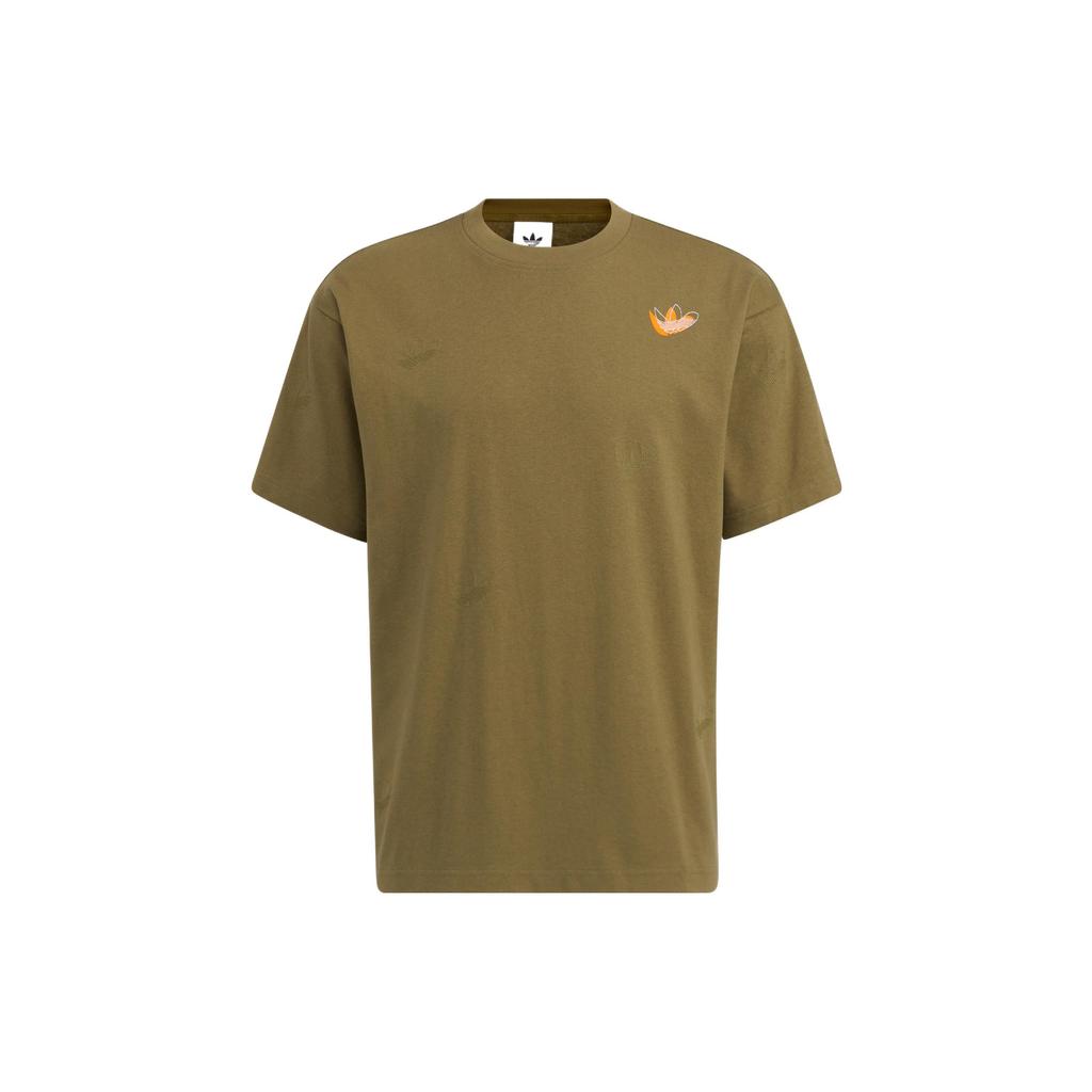 Adidas Originals Trefoil Logo Print Solid Color Crew Neck Short Sleeve T-Shirt Unisex Tops Dark-Olive-Green HS1915