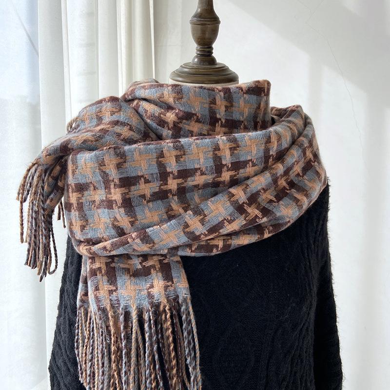 Scarf Women's Autumn and Winter New Imitation Cashmere Warm Scarf Big Windmill Plaid Shawl Windproof & Warm, Multi-Color Options for Casual Outings