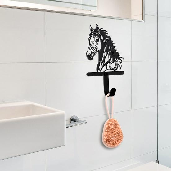 Black Horse Wall Hook Key Hanger with Horse Silhouette Wall Mounted Iron Hook Entryway Organizer