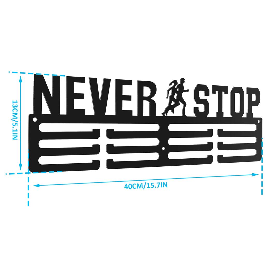 Medal Display Rack Wall-Mount Metal Sports Football Awards Display Shelf with Inspirational Words Anti-Rust Hanger Decorative