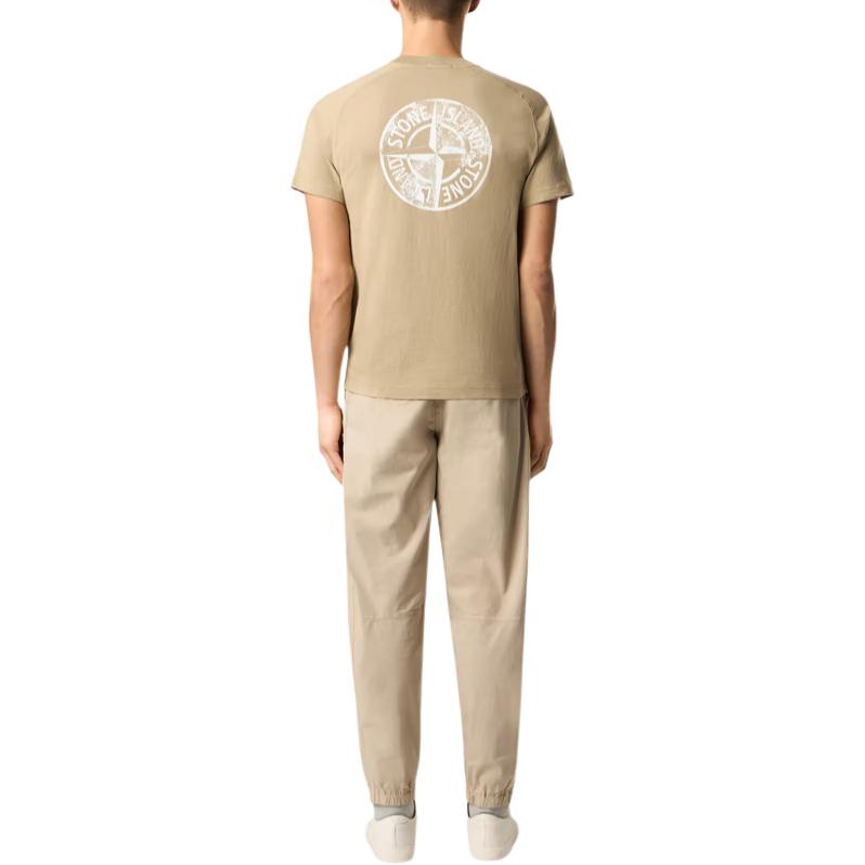 STONE ISLAND Логотип Облегающий Круглый Вырез Короткий Рукав Реглан Футболка Мужские Топы Песочно-Желтый K2S152100037S0241V009A