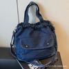2025 New Pleated Drawstring Large Capacity Simple Commuter Bag Fashion Crossbody Bag Vintage Denim Shoulder Bag