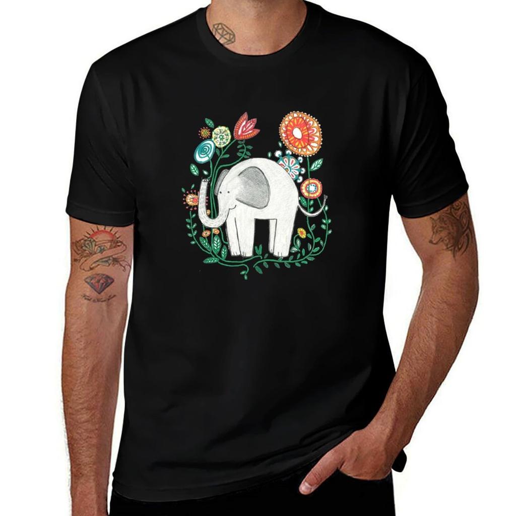 Elephant Among Flowers Tshirt Casual Holiday Short Sleeve Tee