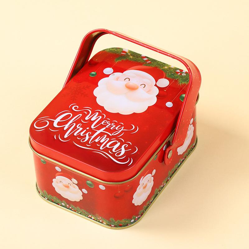 Милая новогодняя жестяная подарочная коробка железо с ручкой металлическая коробка для конфет изысканная жестяная коробка для конфет с Санта-Клаусом