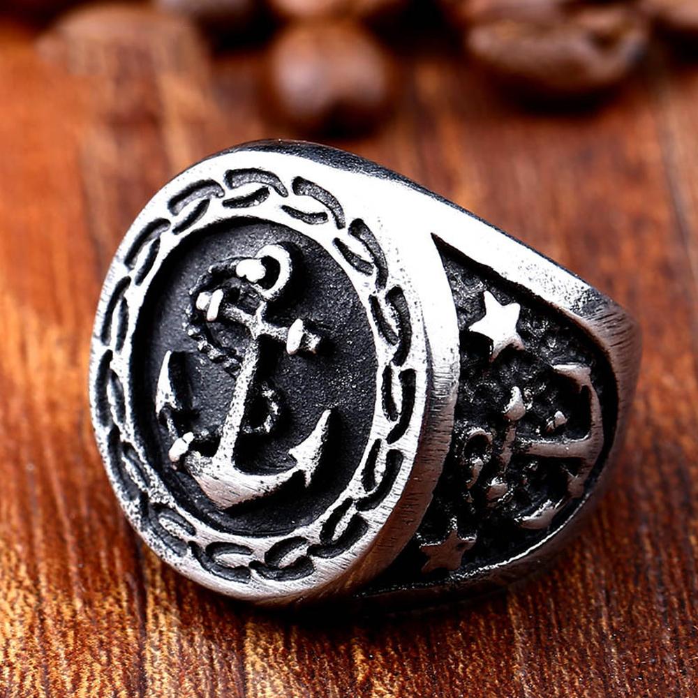 Винтажное кольцо викингов с якорем для мужчин и мальчиков в стиле панк-хип-хоп, якорная печать, сталь/золотой цвет, кольцо викингов из нержавеющей стали, уличные ювелирные изделия, подарок