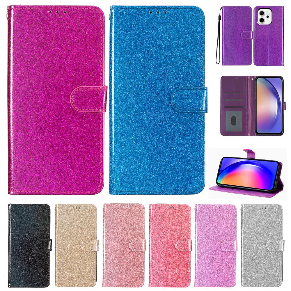Кошелек с блестками, безопасный для кожи, кожаный чехол для Xiaomi Poco M8 C85 F8 Ultra Redmi 15 K80 K90 Pro Max Note 9 10 9T 10T 10S