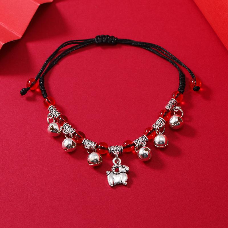 Zodiac Red Rope Woven Bell Bracelet Natal Life Men's and Women's Versatile Hand Rope Anklet Accessories