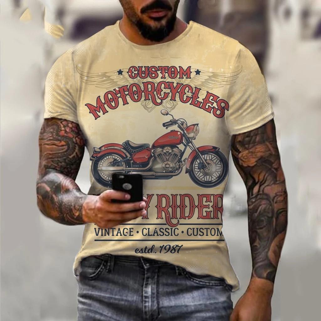 Мужские футболки с 3D мотоциклетным принтом, трендовая винтажная одежда в стиле хип-хоп, байкерские гоночные футболки, спортивный топ с короткими рукавами для езды на открытом воздухе