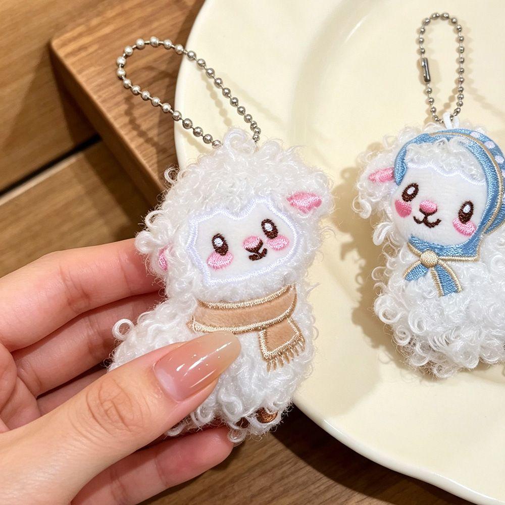 Kawaii Fluffy Lamb Doll Keychain Cute Cartoon Fluffy Hugging Pendant Year of the Sheep