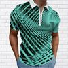 Мужская рубашка поло повседневная на молнии с коротким рукавом модная повседневная на молнии лето весна стандартный крой 3D зеленые линии принт рубашка
