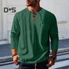 Мужская хлопковая рубашка с V-образным вырезом, длинный рукав, свободная футболка, однотонный летний повседневный топ для повседневной носки, уличной вечеринки, пляжа