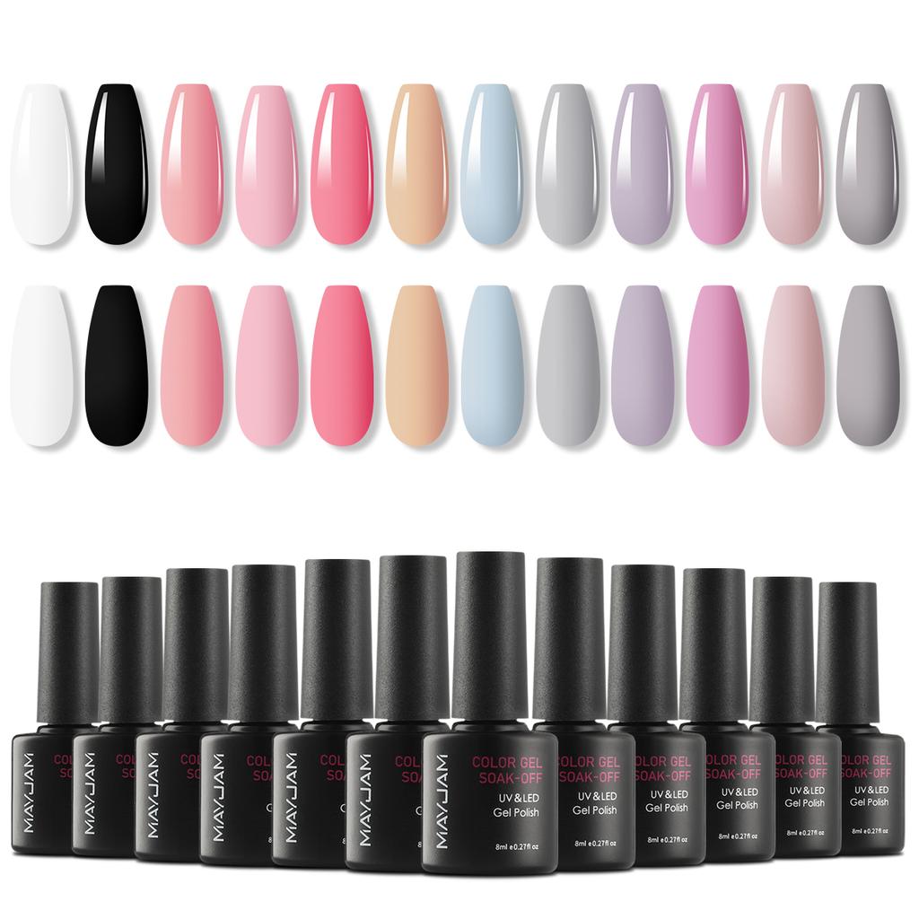 MAYJAM, 12 шт., набор гель-лаков для ногтей, 8 мл, синий, зеленый, фиолетовый, розовый, цвет кожи, УФ-гель-лак, стартовый набор, дизайн ногтей, маникюрный набор, подарки для красоты