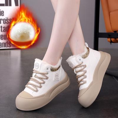 Зимние ботинки на толстой платформе для женщин, короткие ботильоны, слипоны, с подкладкой из искусственного меха, женские теплые кроссовки для ходьбы на шнуровке с флисовой подкладкой