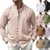 Новая мужская винтажная повседневная свободная рубашка из хлопка и льна с длинными рукавами