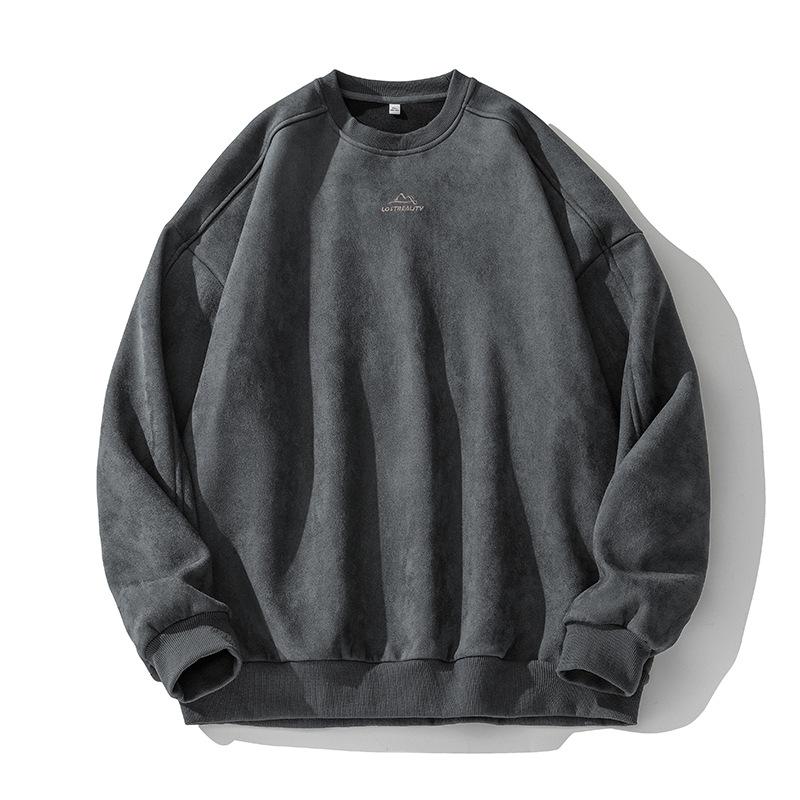 American retro heavy suede crew neck sweater men's spring new trendy brand loose casual couple top
