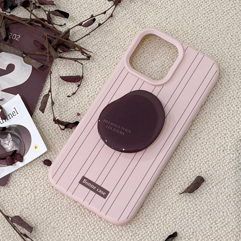 Pink Brown Striped Iphone16promax Mobile Phone Case Apple 17 Coffee Bean Stand 15 Suitable for 13 Retro 11 Soft